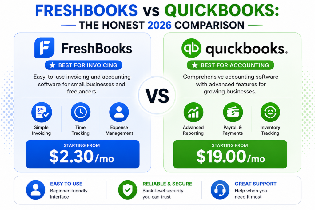FreshBooks vs QuickBooks comparison 2026